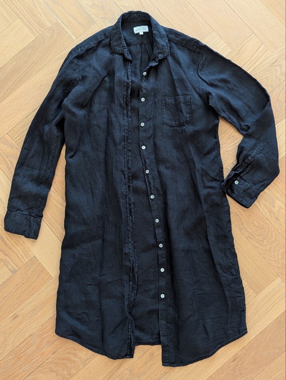 HARTFORD black linen button front shirt dress 1 S
